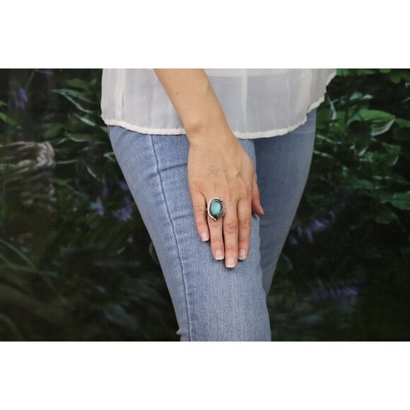 Sterling Silver Blue Turquoise Leaf Ring Size 7 1/2 - Picture 3 of 7